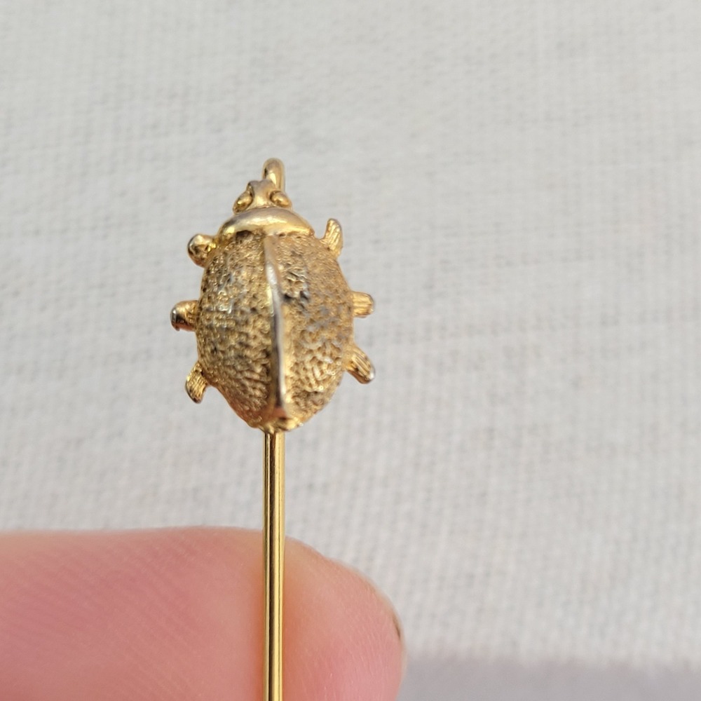 Vintage Gold Tone Stick Pin Ladybug Beetle and Faux‎ Stone Agate Stone - Picture 8 of 10